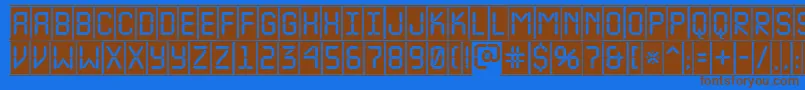 フォントALcdnovacmfr – 茶色の文字が青い背景にあります。