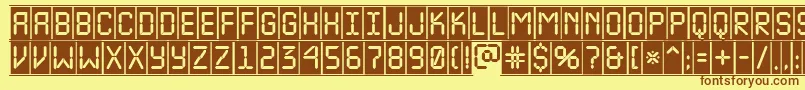 フォントALcdnovacmfr – 茶色の文字が黄色の背景にあります。
