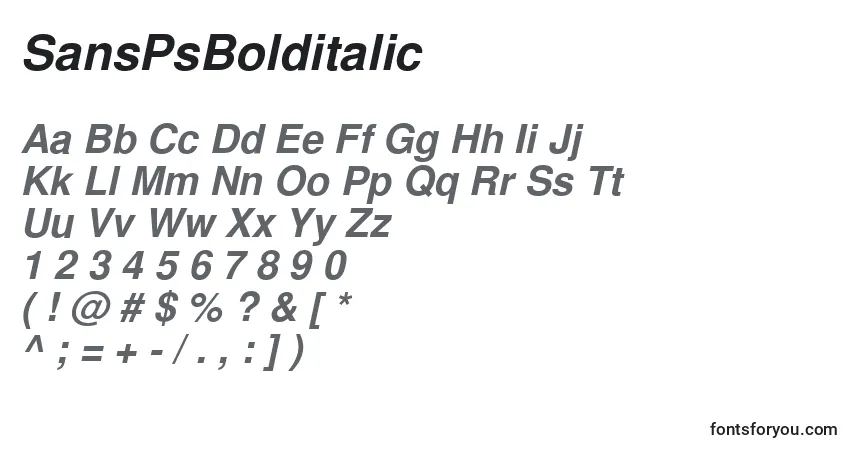 Шрифт SansPsBolditalic – алфавит, цифры, специальные символы