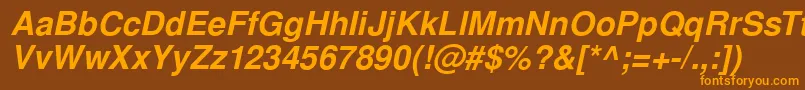 SansPsBolditalic-Schriftart – Orangefarbene Schriften auf braunem Hintergrund