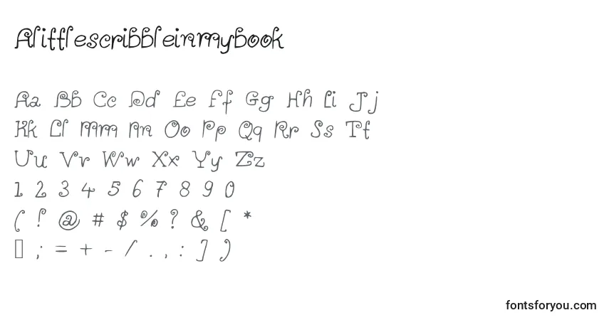 Czcionka Alittlescribbleinmybook – alfabet, cyfry, specjalne znaki