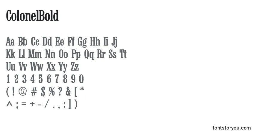 Czcionka ColonelBold – alfabet, cyfry, specjalne znaki
