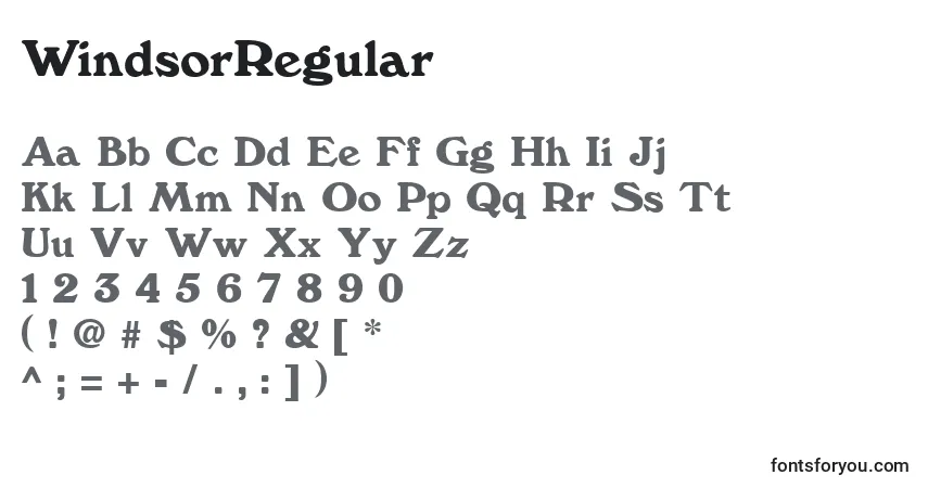 Czcionka WindsorRegular – alfabet, cyfry, specjalne znaki