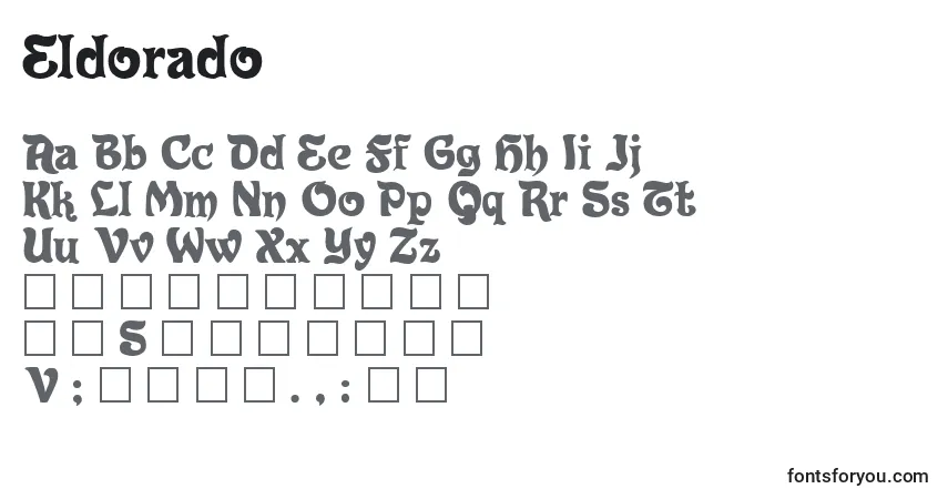 Eldorado-fontti – aakkoset, numerot, erikoismerkit