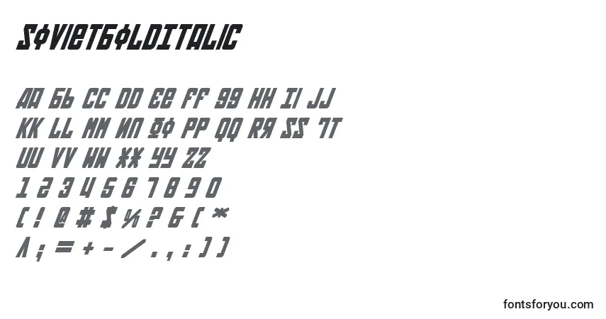 A fonte SovietBoldItalic – alfabeto, números, caracteres especiais