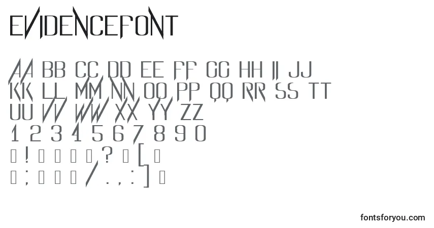 Czcionka Evidencefont – alfabet, cyfry, specjalne znaki