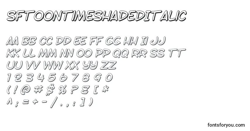 Czcionka SfToontimeShadedItalic – alfabet, cyfry, specjalne znaki