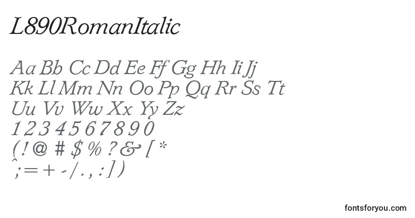 A fonte L890RomanItalic – alfabeto, números, caracteres especiais