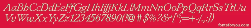 フォントL890RomanItalic – 赤い背景に緑の文字