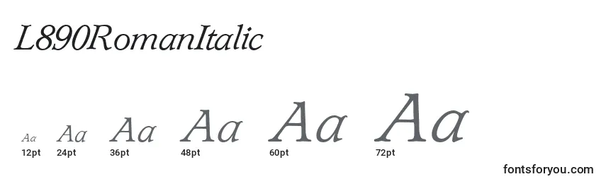 L890RomanItalic Font Sizes