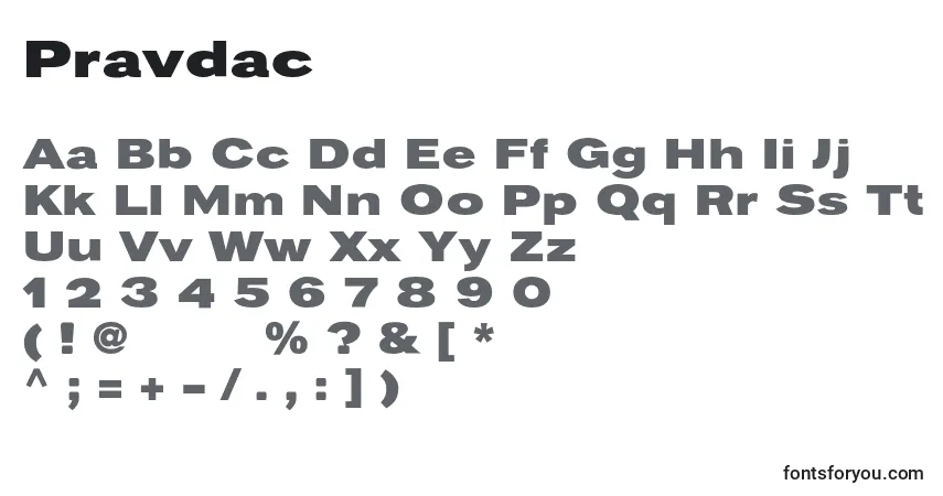 Pravdac-fontti – aakkoset, numerot, erikoismerkit