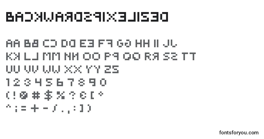 Czcionka Backwardspixelized – alfabet, cyfry, specjalne znaki