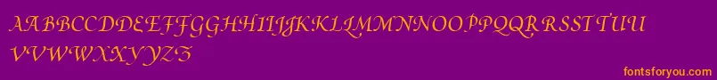 PoeticaSuppSwashCapitalsI-fontti – oranssit fontit violetilla taustalla