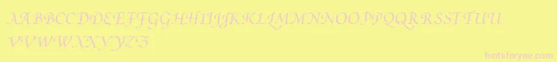 PoeticaSuppSwashCapitalsI-fontti – vaaleanpunaiset fontit keltaisella taustalla