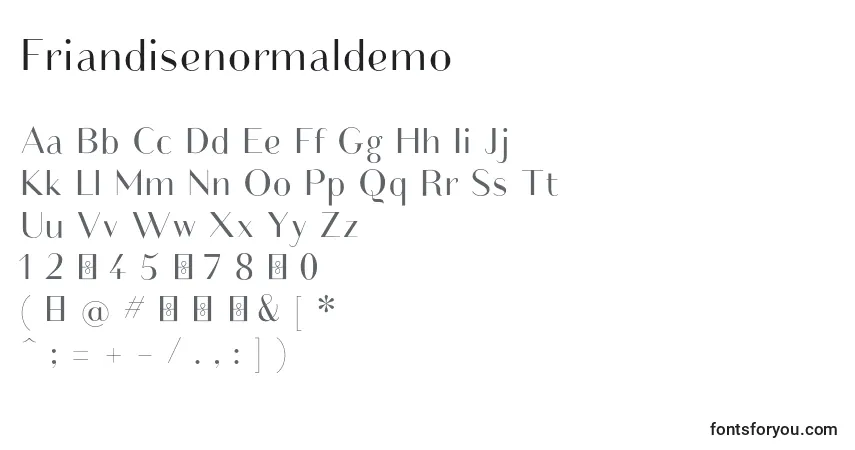 A fonte Friandisenormaldemo – alfabeto, números, caracteres especiais