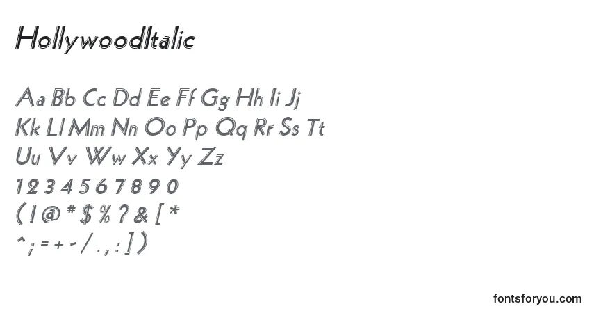 Fuente HollywoodItalic - alfabeto, números, caracteres especiales