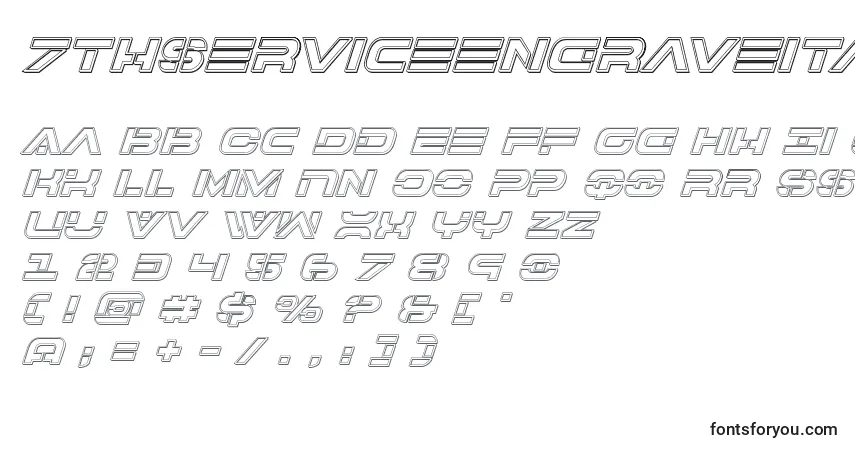 A fonte 7thserviceengraveital – alfabeto, números, caracteres especiais