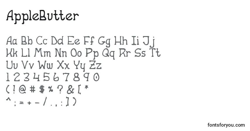Schriftart AppleButter – Alphabet, Zahlen, spezielle Symbole