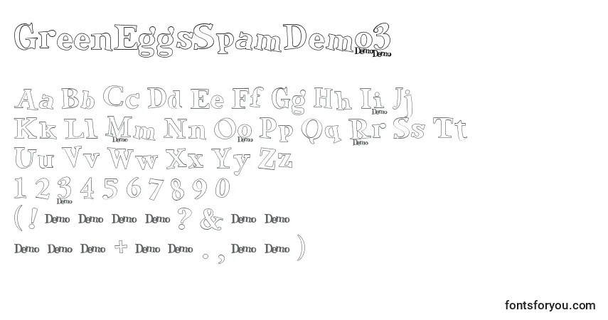 A fonte GreenEggsSpamDemo3 – alfabeto, números, caracteres especiais