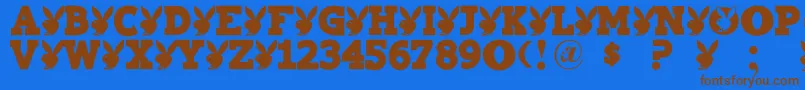フォントPlaytoy – 茶色の文字が青い背景にあります。