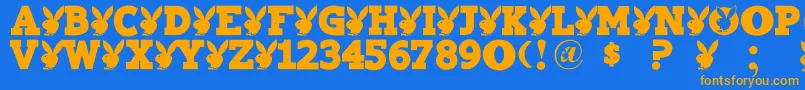 フォントPlaytoy – オレンジ色の文字が青い背景にあります。