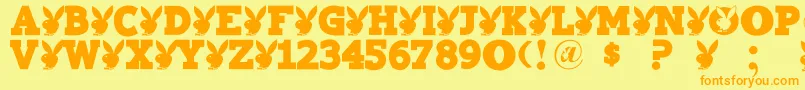 Playtoy-Schriftart – Orangefarbene Schriften auf gelbem Hintergrund