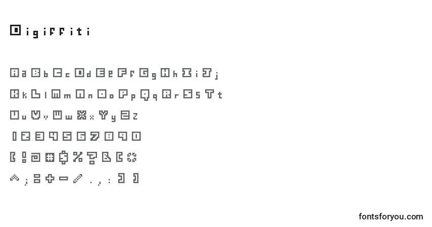 Schriftart Digiffiti – Alphabet, Zahlen, spezielle Symbole