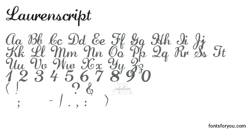 Laurenscript-fontti – aakkoset, numerot, erikoismerkit