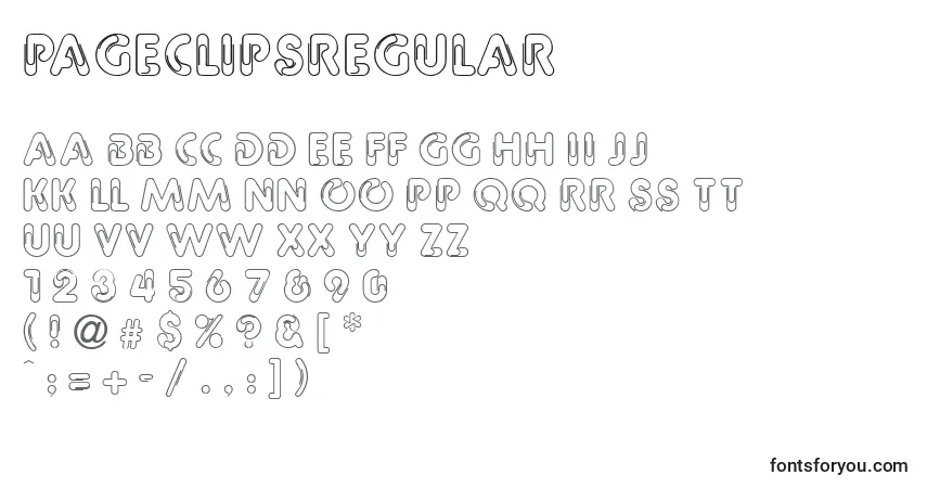 A fonte PageclipsRegular – alfabeto, números, caracteres especiais