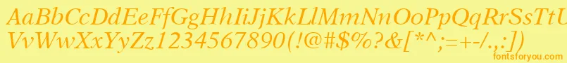 A831RomanItalic-Schriftart – Orangefarbene Schriften auf gelbem Hintergrund
