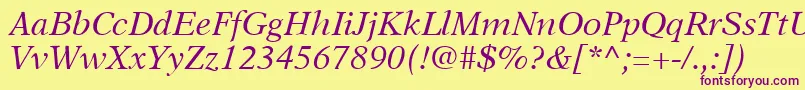 A831RomanItalic Font – Purple Fonts on Yellow Background