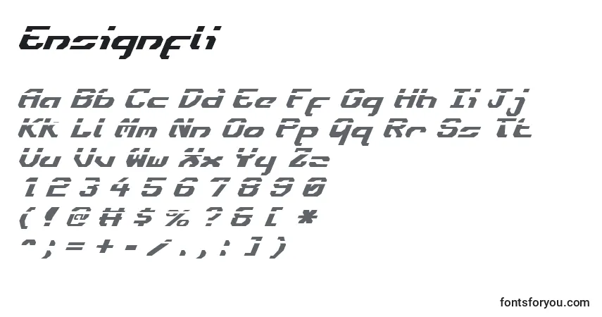 A fonte Ensignfli – alfabeto, números, caracteres especiais