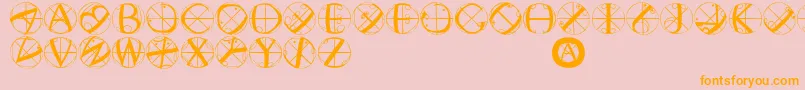 Rodaubuttons-Schriftart – Orangefarbene Schriften auf rosa Hintergrund