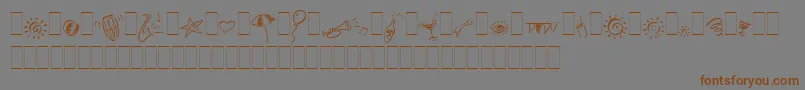 PartyPiLetPlain.1.0フォントについての詳細 フォントPartyPiLetPlain.1.0 – 茶色の文字が灰色の背景にあります。