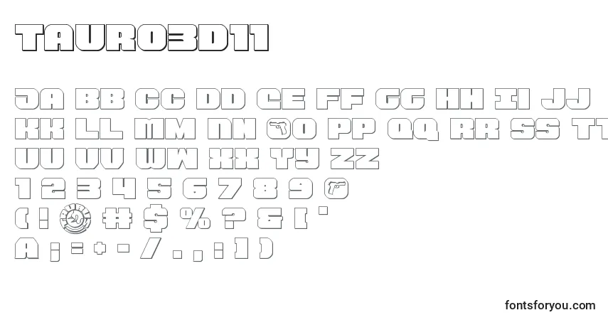 A fonte Tauro3D11 – alfabeto, números, caracteres especiais