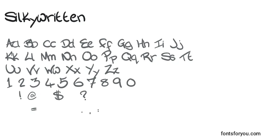 Czcionka Silkywritten – alfabet, cyfry, specjalne znaki