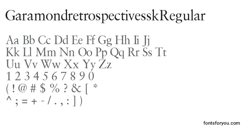 Czcionka GaramondretrospectivesskRegular – alfabet, cyfry, specjalne znaki
