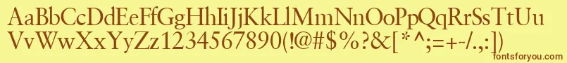 フォントGaramondretrospectivesskRegular – 茶色の文字が黄色の背景にあります。