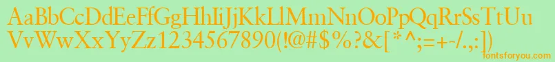 GaramondretrospectivesskRegular-Schriftart – Orangefarbene Schriften auf grünem Hintergrund