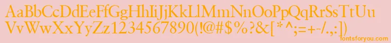 フォントGaramondretrospectivesskRegular – オレンジの文字がピンクの背景にあります。