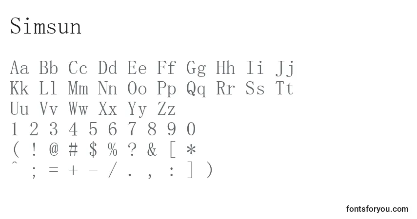 Schriftart Simsun – Alphabet, Zahlen, spezielle Symbole