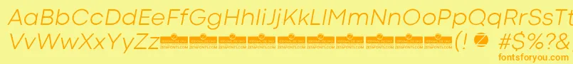 フォントCodecColdLightItalicTrial – オレンジの文字が黄色の背景にあります。