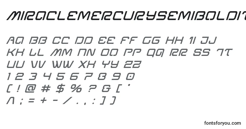 Schriftart Miraclemercurysemiboldital – Alphabet, Zahlen, spezielle Symbole