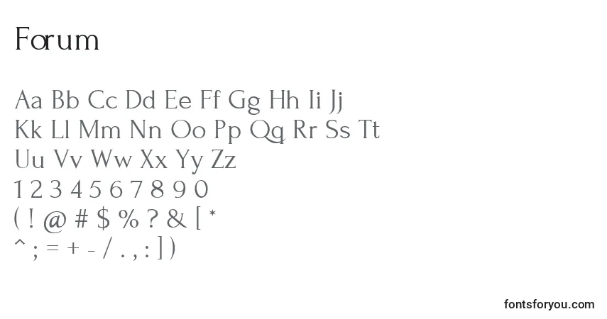 A fonte Forum – alfabeto, números, caracteres especiais