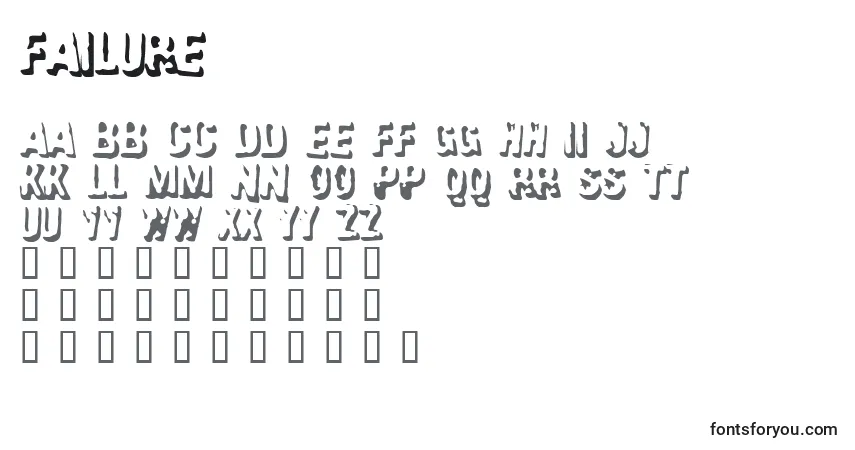 Czcionka Failure – alfabet, cyfry, specjalne znaki