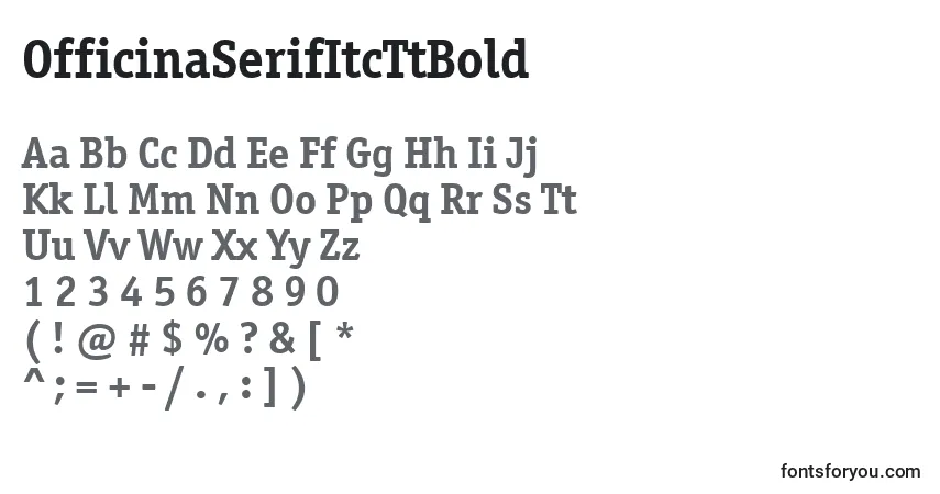 A fonte OfficinaSerifItcTtBold – alfabeto, números, caracteres especiais