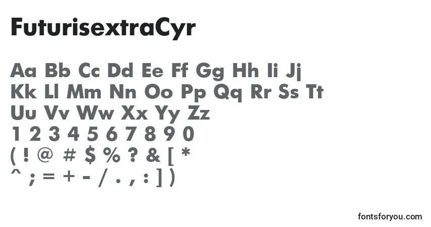 Czcionka FuturisextraCyr – alfabet, cyfry, specjalne znaki
