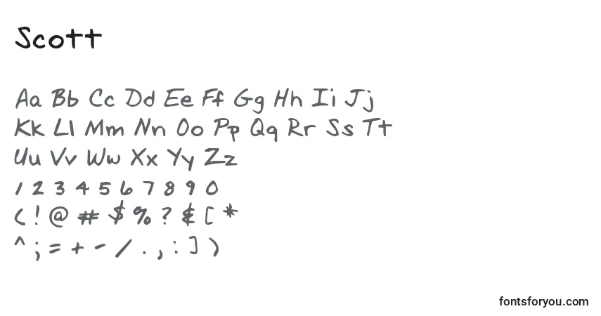 Czcionka Scott – alfabet, cyfry, specjalne znaki