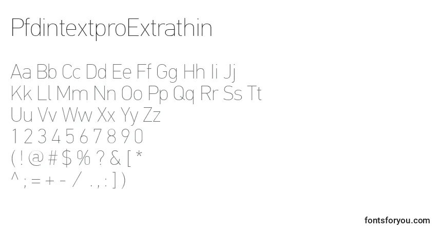 Шрифт PfdintextproExtrathin – алфавит, цифры, специальные символы