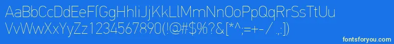 PfdintextproExtrathin-Schriftart – Gelbe Schriften auf blauem Hintergrund